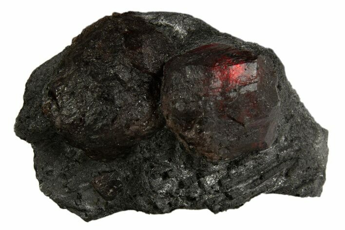 Plate of Two Red Embers Garnets in Graphite - Massachusetts #313451